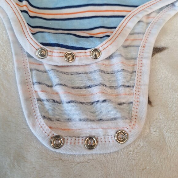 DKNY Size 0-3 Months Blue & Orange Striped Short Sleeve Bodysuit One Piece - Picture 5 of 6